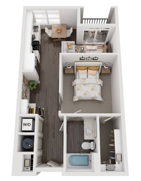 Floor plan for 1 bed, 1 bath, 680 sqft